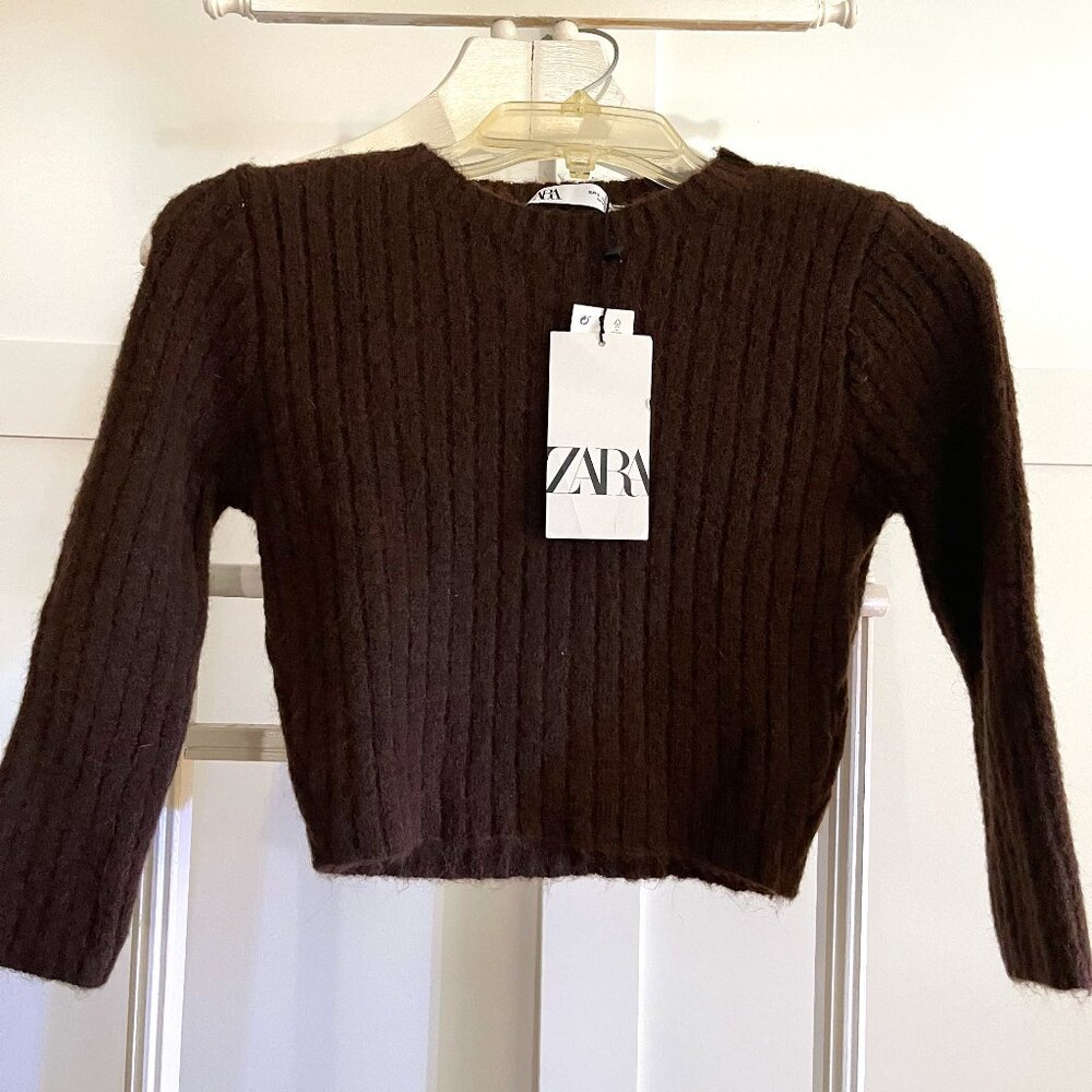 BNWT ZARA cropped knit (S) in allover earth brown - Picture 2 of 5